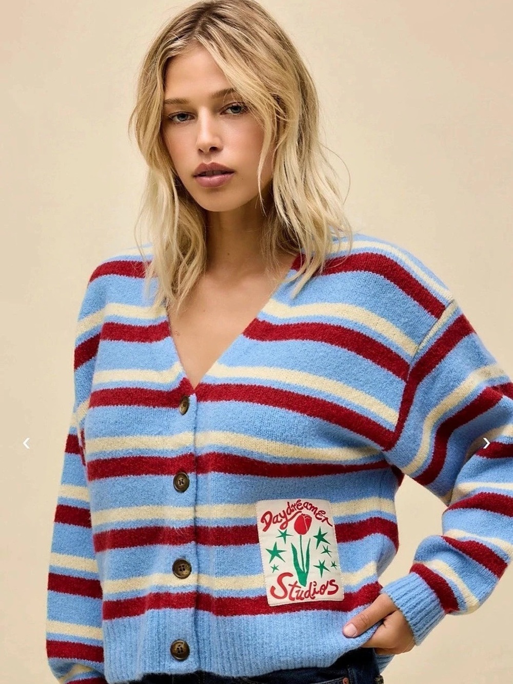 Daydreamer Stripe Boxy Knit Cardigan Blue & Red